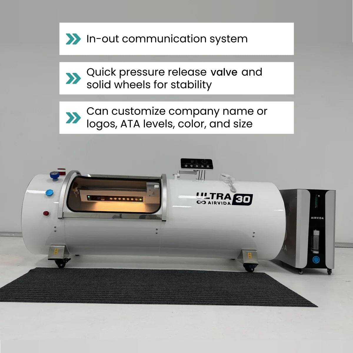 Airvida Ultra 1.3-2.0 ATA Hard Shell Lying Hyperbaric Chambers